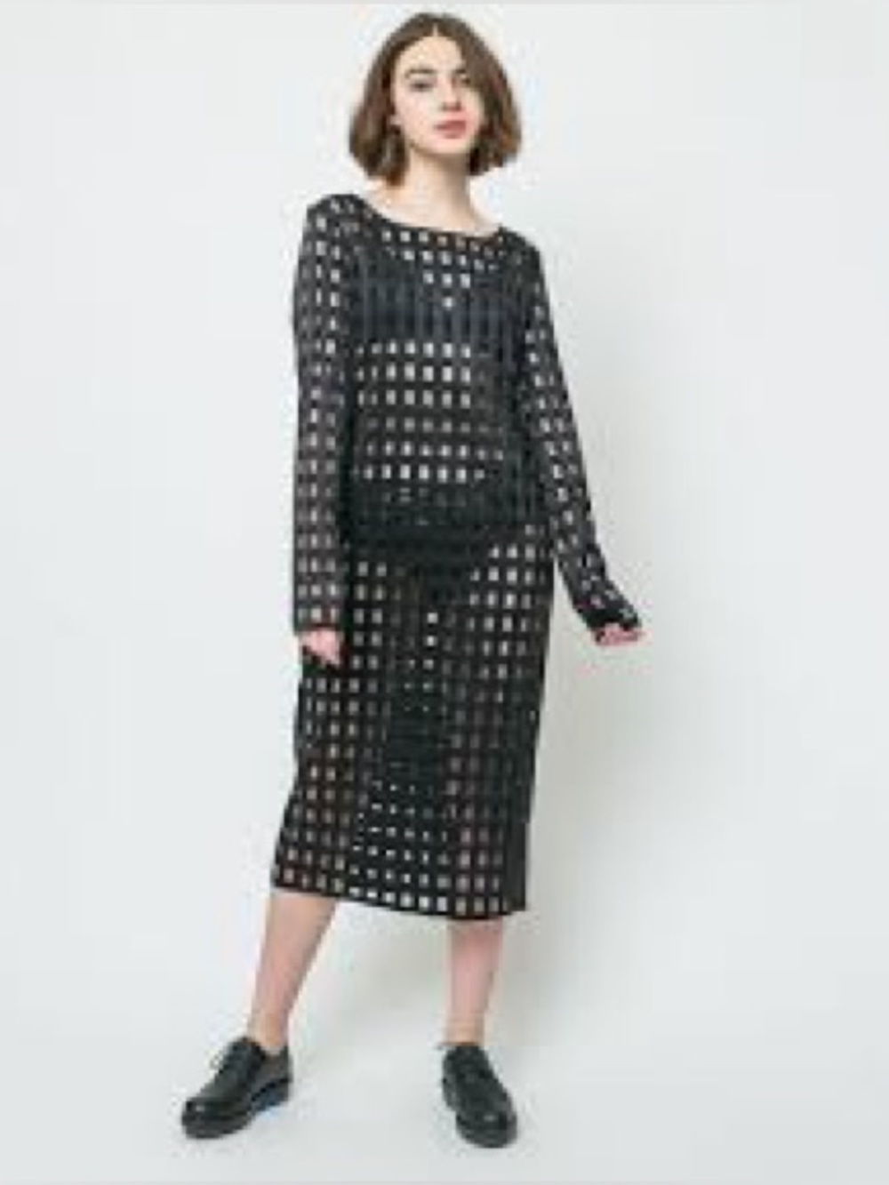 DR DENIM Mesh Grid Midi Dress